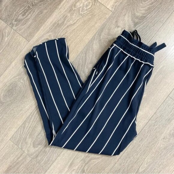 Zara Striped Trousers Pant High Rise Waist Straight Leg Crop Navy Blue Size XS - Picture 2 of 12